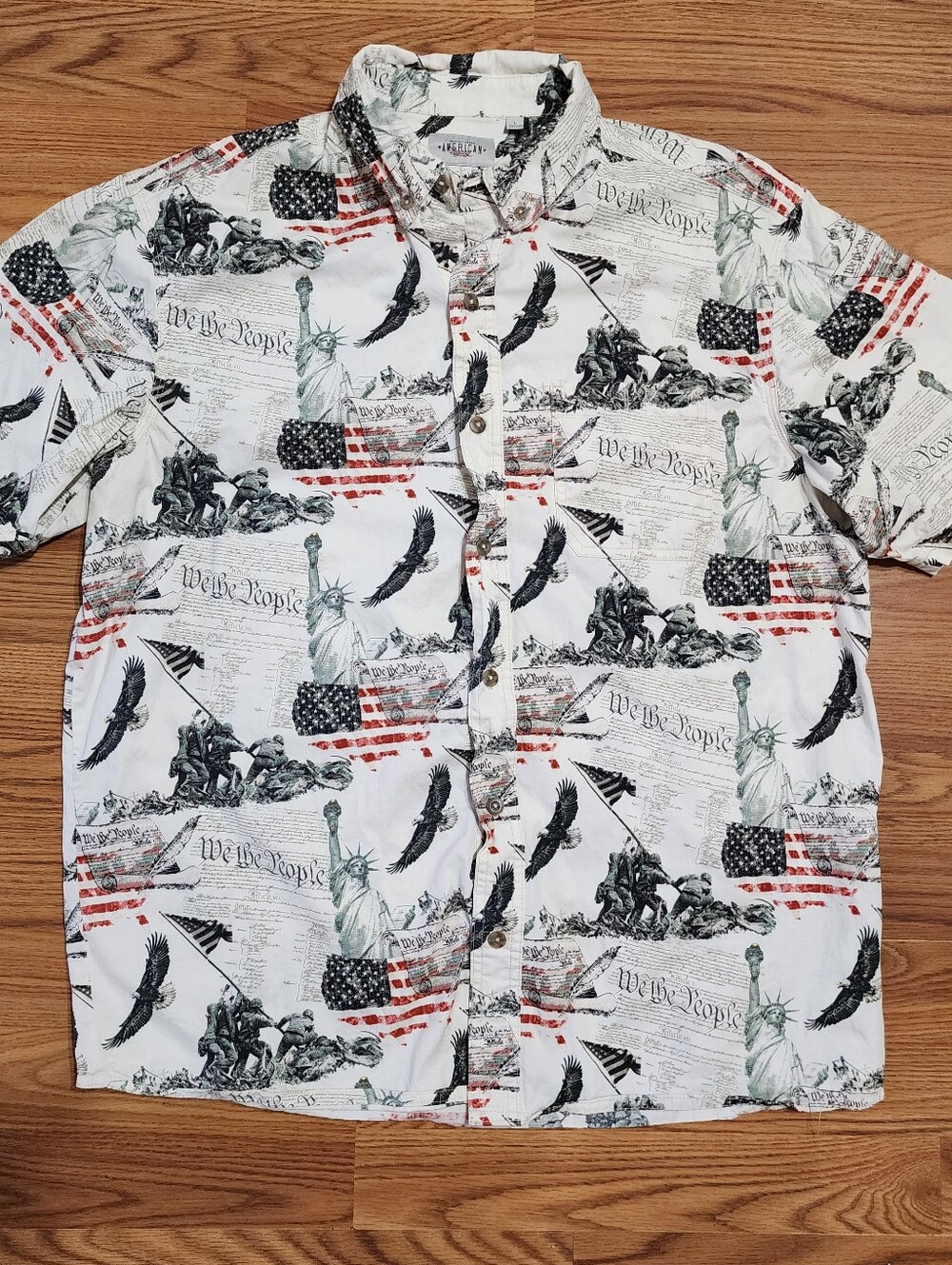 American Legacy Shirt Mens L White Patriotic Print Short Sleeve Button Front USA